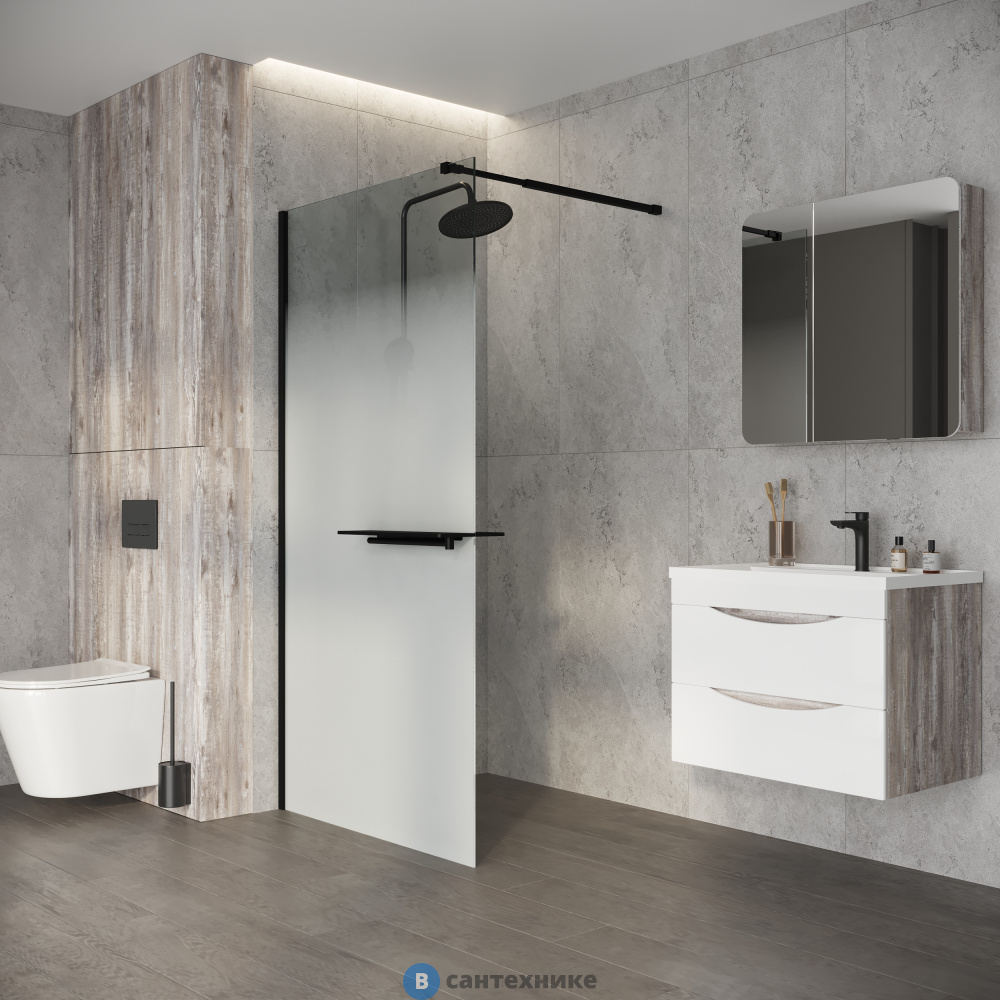 Душевая перегородка Niagara Nova NG-582-90 BLACK (90х200) черный матовый, стекло белый градиент 