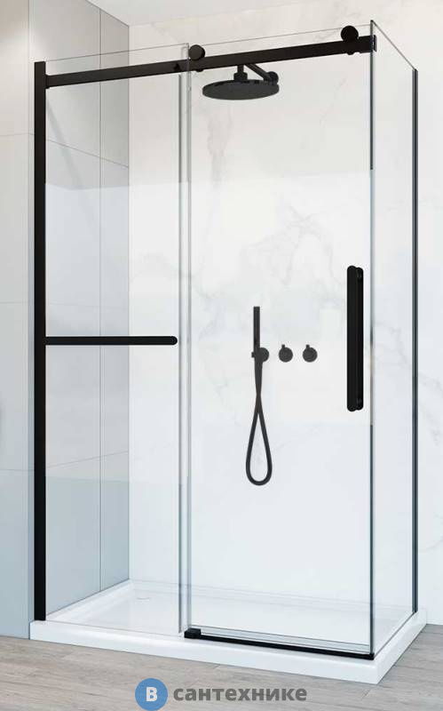 Душевой уголок Vincea Como Soft VSR-1CS9012CLB, 1200*900, черный, стекло прозрачное, без поддона