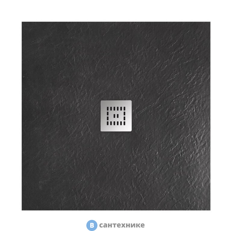 Душевой поддон BelBagno TRAY-MR-UNO-A-90-35-NERO-CR из искусственного мрамора, с сифоном и декоративной накладкой (хром), чёрный