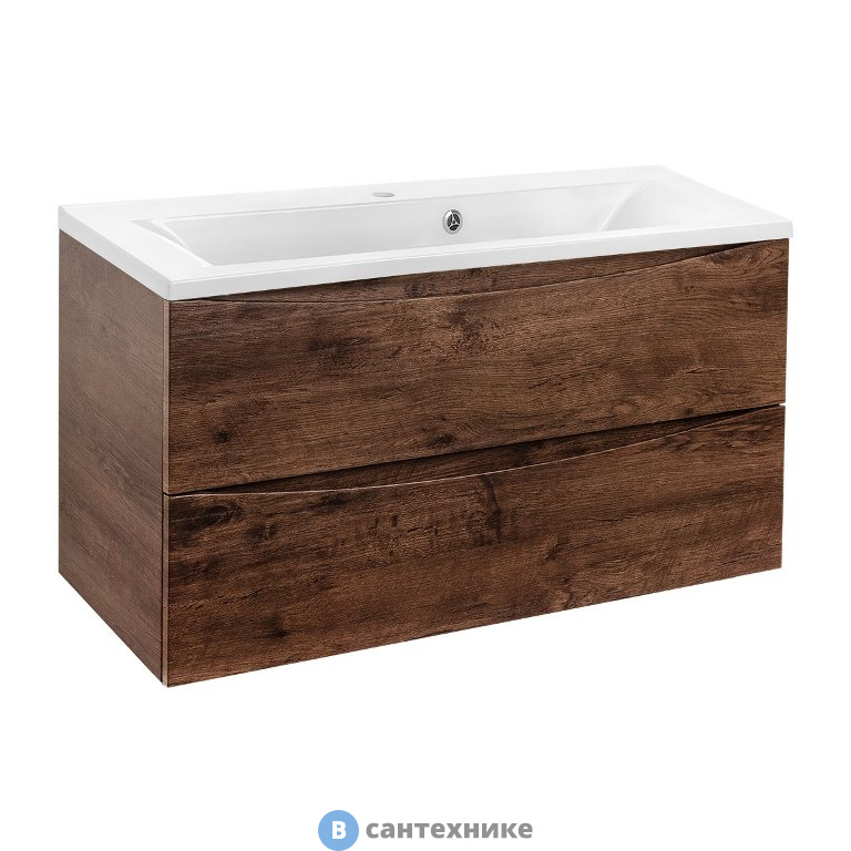 Тумба под раковину Vincea Mia 900 подвесная, 2 выкатных ящика soft close, R.Wood (VMC-2MA900RW)