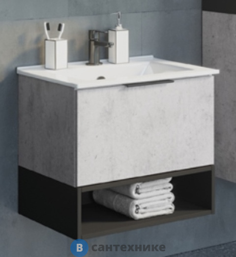 Тумба Comforty Франкфурт-60 бетон светлый с раковиной COMFORTY 60E