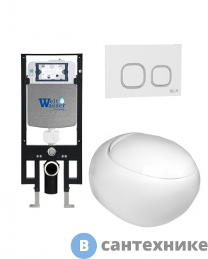 картинка Унитаз с инсталляцией WELTWASSER и кнопкой смыва (AMBERG 497 + JECKENBACH 004 GL-WT + AMBERG RD-WT)