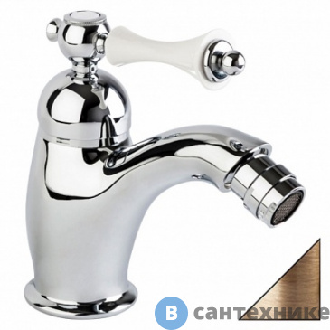 картинка Смеситель Cezares MARGOT-BSM1-02-Bi для биде однорычажный c донным клапаном, бронза, ручка белая