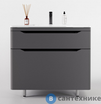 картинка Тумба под раковину Style line напольная Марелла 90 (2 ящ.) Люкс антискрейтч серый, PLUS (2000672412000)