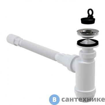 картинка Сифон AlcaPLAST для умывальника DN40 с решеткой из нержавеющей стали DN63 и соединением (A41+A710)