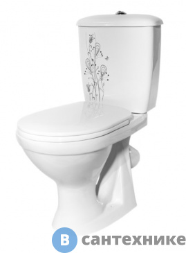 картинка Унитаз-компакт Оскольская керамика декор Цветы А Стандарт, сиденье полипропилен (44901110222)
