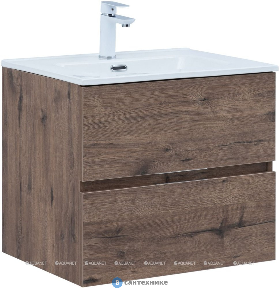 Тумба под раковину Aquanet Алвита New 60 2 ящика, дуб веллингтон табак (334184)