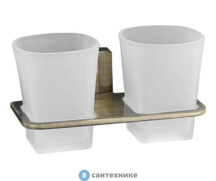 Подстаканник WasserKRAFT Exter K-5228D двойной стеклянный металл, уплотнительные пластиковые кольца, матовое стекло, покрытие "светлая бронза"