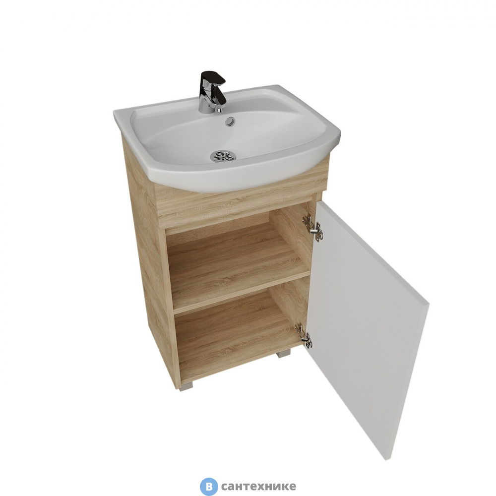 Тумба под раковину Grossman ПОЛО-50 см напольная (разобранный вид) дуб сонома/белая (ум.Уют-50/Рива-50) (105004-1)