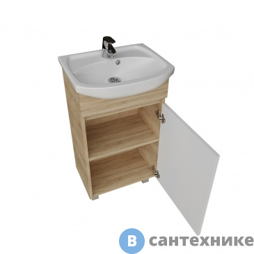 картинка Тумба под раковину Grossman ПОЛО-50 см напольная (разобранный вид) дуб сонома/белая (ум.Уют-50/Рива-50) (105004-1)