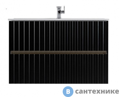 картинка Тумба под раковину Art & MAX ELEGANT подвесная с двумя выкатными ящиками, с LED подсветкой ручек. Чёрный матовый, 870x469x550 AM-ELEGANT-900-2C-SO-NM-LED