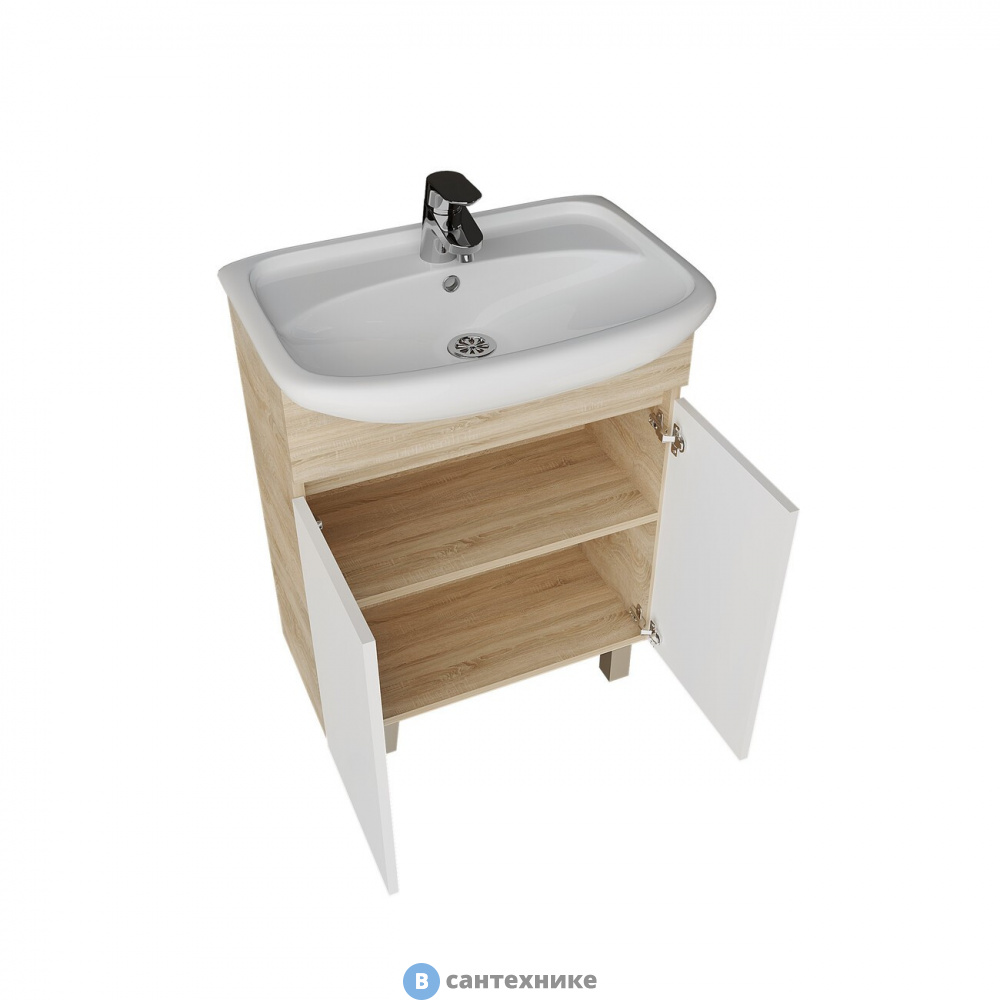Тумба под раковину Grossman ПОЛО-60 см (разобранный вид) напольная дуб сонома/белая (ум. Уют-60) (106011-1)