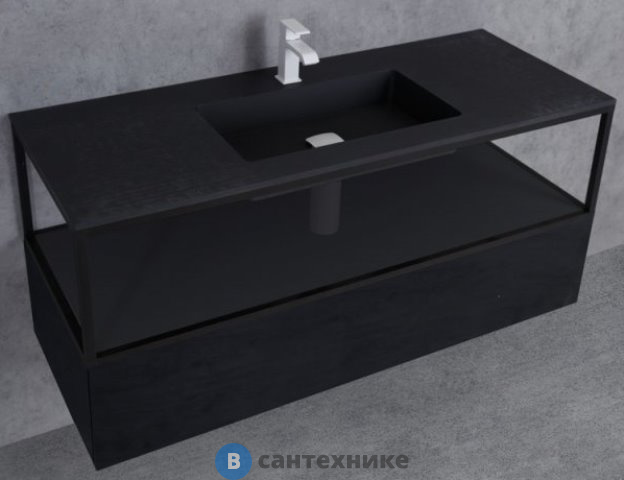 Тумба под раковину Cezares CADRO CADRO-120-1C-SO-NR-BLUM под мет. каркас подв. с одним ящиком c мех-ми PUSH и ф-цией плавн. закр-я, без верх.крышки, Nero, 1200x460x250