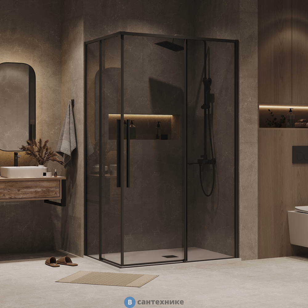 Душевое ограждение Grossman Galaxy (110х80х195) раздвижная, черный матовый, стекло тонированное (300.K33.01.1180.21.10)