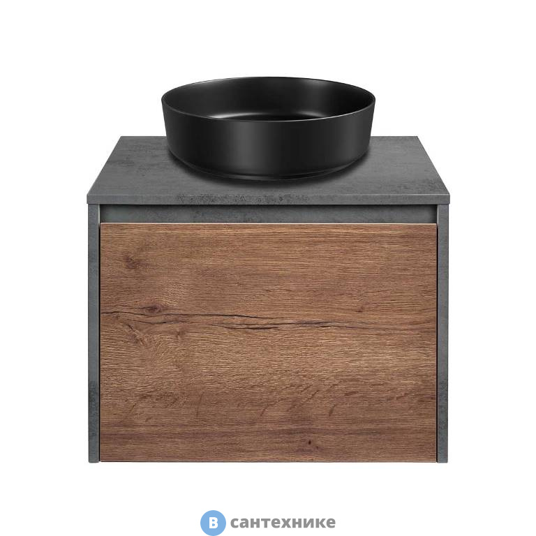 Тумба под накладную раковину Vincea Mesa 600 подвесная, 1 выкатной/1 скрытый ящик soft close, T.Oak + Beton (VMC-2MS600TB)