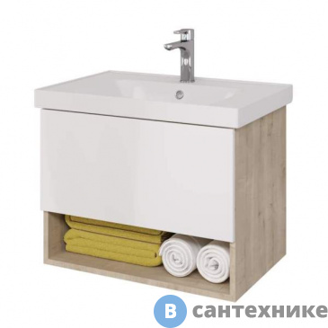 картинка Тумба под раковину Dreja .eco Perfecto 99.0812 70 см, подвесная, 1 ящик, дуб эврика/белый глянец