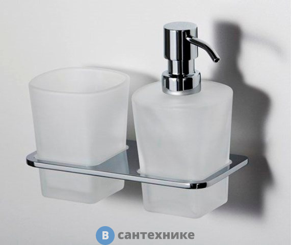 Держатель стакана и дозатора WasserKRAFT Leine K-5089  металл, хромоникелевое покрытие, матовое стекло