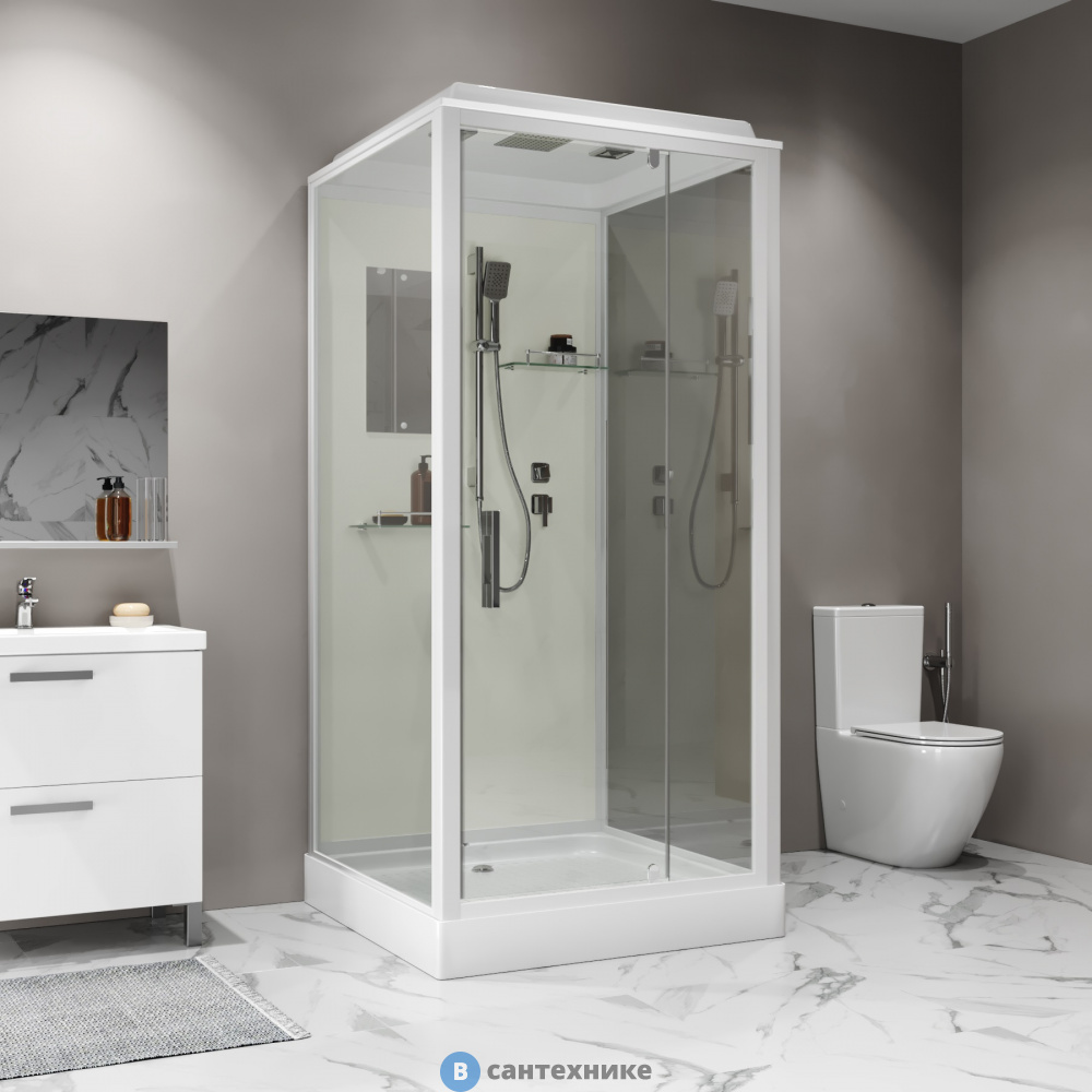 Душевая кабина Niagara Standart ST90/15Q (90х90х215) квадрат, поддон 15 см, распашная, проф. белый