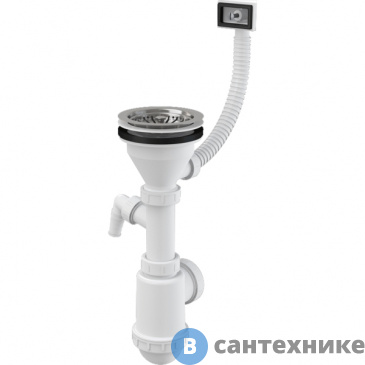 картинка Сифон AlcaPLAST для мойки с решеткой из нержавеющей стали DN115, гофропереливом и штуцером (A447P-DN50/40)
