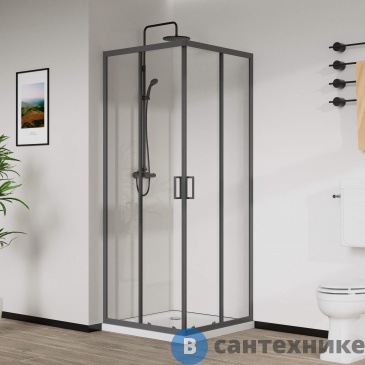 картинка Душевой уголок Vincea City VSS-5CT900CLGM, 900*900, вороненая сталь, стекло прозрачное 