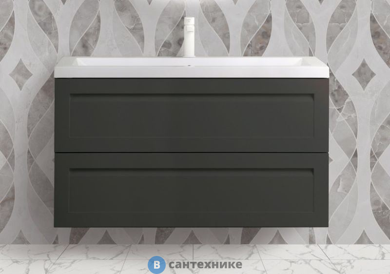 Тумба под раковину Art & MAX PLATINO AM-Platino-1000-2C-SO-GM-Cer подвесная с двумя выкатными ящиками, серый матовый