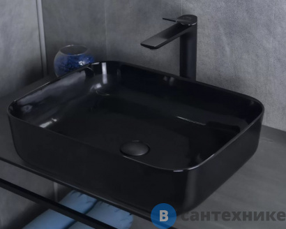 картинка Раковина GID-ceramic BL1304 накладная, чёрный глянцевый (500х390х130)