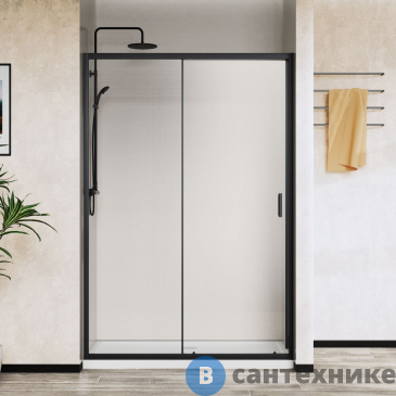 картинка Душевая дверь Vincea City VDS-5CT150CLB, 1500, черный, стекло прозрачное