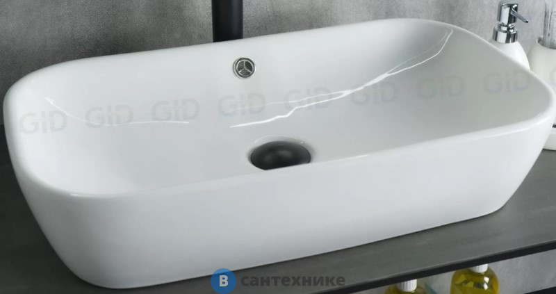 Раковина накладная GID-ceramic N9217 белый (610х340х135)