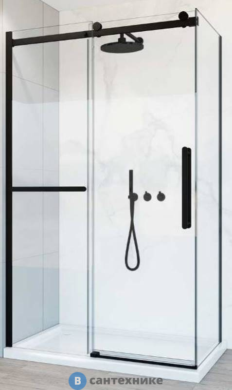 Душевой уголок Vincea Como Soft VSR-1CS9011CLB, 1100*900, черный, стекло прозрачное, без поддона