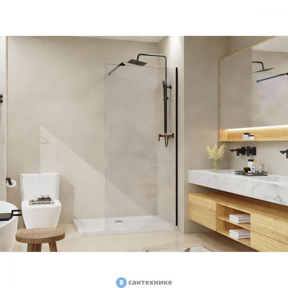 Душевая перегородка Azario 100x195-MB-CL Walk-in, стекло 8 мм, профиль матовый черный (AZ-251-100-MB-CL)