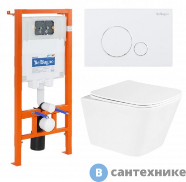 картинка Комплект BelBagno 3 в 1 BB3103CHR/SC/BB002-80/BB014-SR-BIANCO (унитаз подвесной с сиденьем BelBagno DUE BB3103CHR/SC + система инсталляции для унитазов BelBagno BB002-80 с кнопкой смыва BB014-SR-BI)
