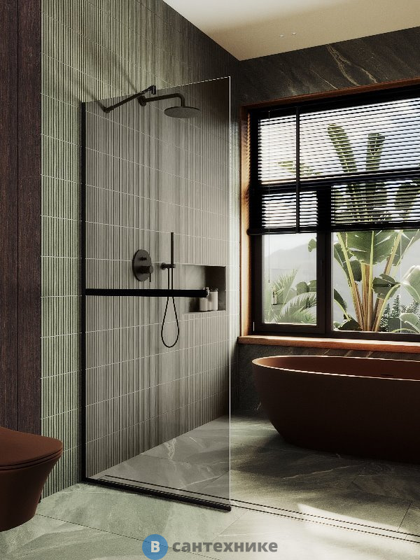 Душевая перегородка в профиле MaybahGlass 1950*690 Стекло 8 мм Бронза +Полотенцесушитель (MGD-721-6у)