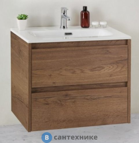 Тумба под раковину BelBagno 61 см KRAFT 39-600/390-2C-SO-RT подвесная с двумя выкатными ящиками, Rovere Tabacco