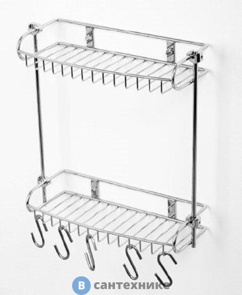 Полка WasserKRAFT K-1422 металлическая двойная, прямая хромоникелевое покрытие, нержавеющая сталь
