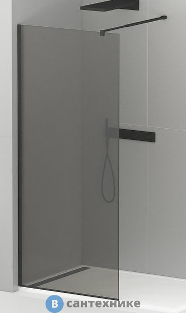 Душевая перегородка Cezares LIBERTA-L-1-90-120-GR-NERO с односторонним входом, стекло графит, профиль чёрный, 900x1200x1950 мм