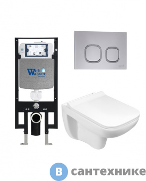 картинка Унитаз с инсталляцией WELTWASSER и кнопкой смыва (AMBERG 497 + KEHLBACH 004 GL-WT + AMBERG RD-CR)