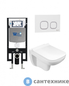 картинка Унитаз с инсталляцией WELTWASSER и кнопкой смыва (AMBERG 497 + KEHLBACH 004 GL-WT + AMBERG RD-WT)