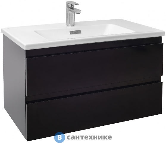 Тумба под раковину Jacob Delafon EB2053-J53 Madeleine 80 см, 2 ящика, чёрный матовый лак