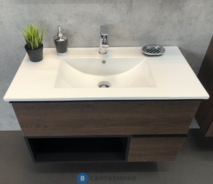 Тумба Comforty Франкфурт-75 дуб шоколадно-коричневый с раковиной COMFORTY 75E