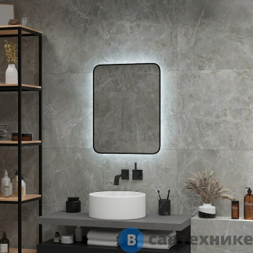 картинка Зеркало Континент Torry Led 600х700 с фоновой подсветкой, бесконтактным сенсором, черной окантовкой (ЗЛП1534)