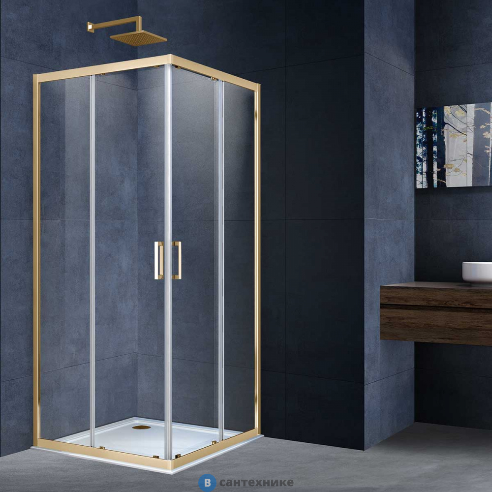 Душевой уголок Vincea Alpha VSS-3AL900CLG, 900*900, брашированное золото, стекло прозрачное