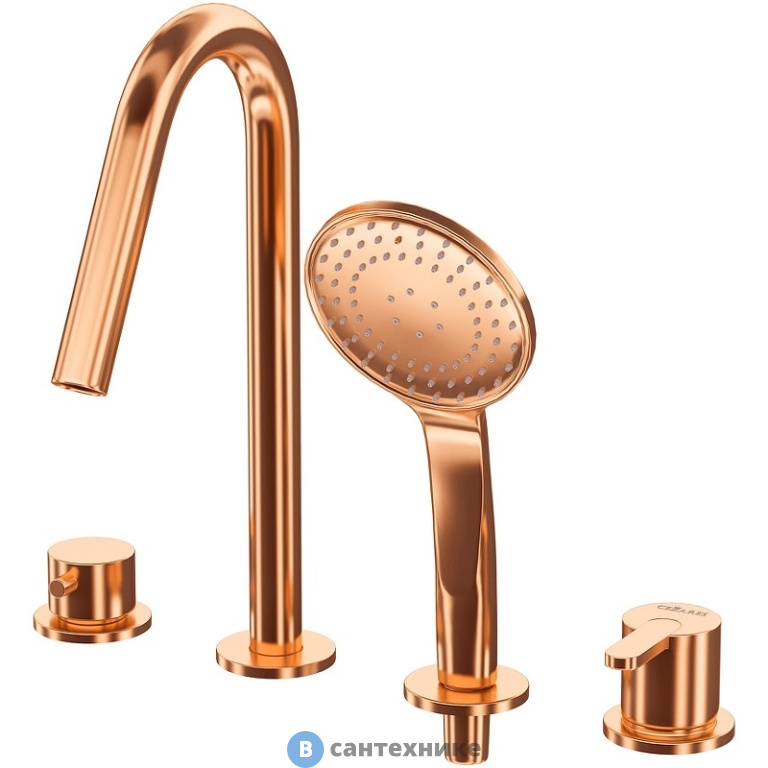 Смеситель Cezares LEAF-BVDM4-SS на борт ванны с выдвижным душем и переключателем, sunset
