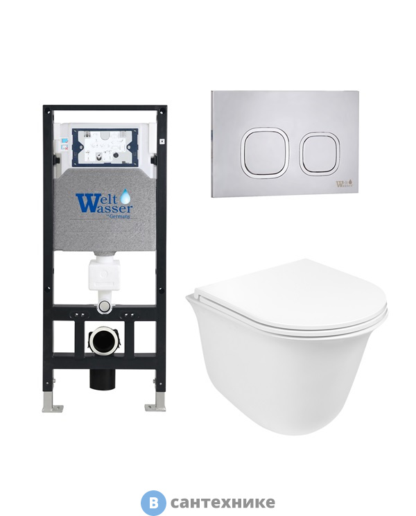 Унитаз с инсталляцией WELTWASSER и кнопкой смыва (AMBERG 506 + TELBACH 004 GL-WT + AMBERG RD-MT CR)