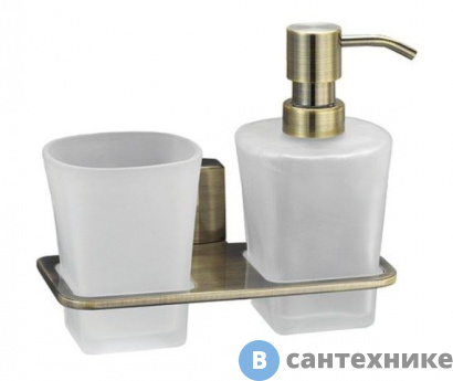 картинка Держатель стакана и дозатора WasserKRAFT Exter K-5289 металл, матовое стекло, покрытие "светлая бронза"