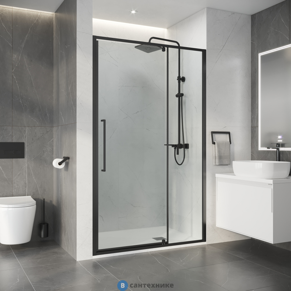 Дверь в нишу Niagara Nova NG-35-11AGR (110х195) распашная, графит, стекло прозрачное