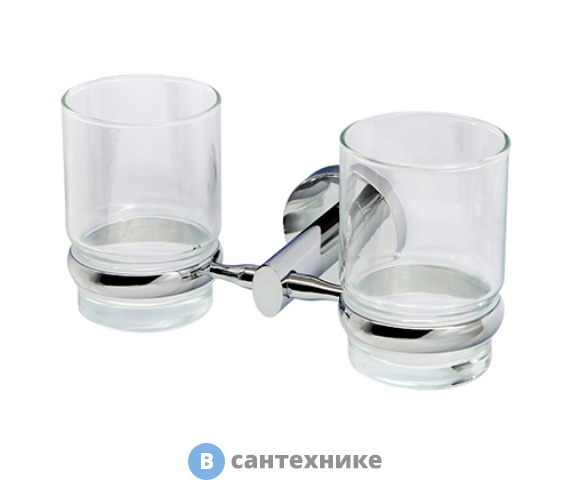 Подстаканник двойной WasserKRAFT Rhein K-6228D стеклянный металл, хромоникелевое покрытие, прозрачное стекло