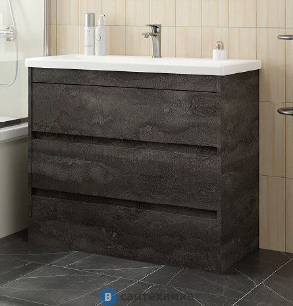 Тумба под раковина Art & MAX FAMILY-M FAMILY-M-900-3C-PIA-IS напольная с тремя выкатными ящиками, Iron Stone, 900x480x845