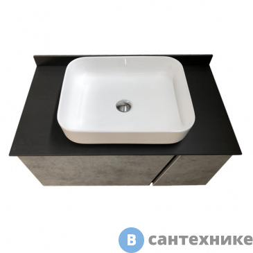 картинка Тумба Comforty Эдинбург-90 бетон светлый с черной столешницей, с раковиной COMFORTY 78189