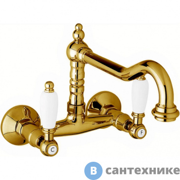 картинка Смеситель Cezares FIRST-LLP-02-Bi кухонный настенного монтажа, бронза, ручки белые