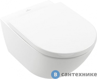 картинка Унитаз подвесной Villeroy & Boch Subway 3.0 4670TSR1 с сиденьем для унитаза с функцией QuickRelease и SoftClosing 8M42S101, горизонтальный выпуск CeramicPlus